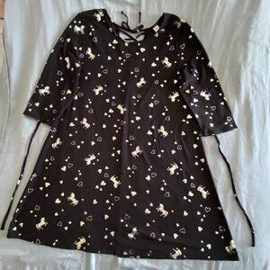 Justice Girls Black Dress With Silver Hearts Unicorns Sz 20plus